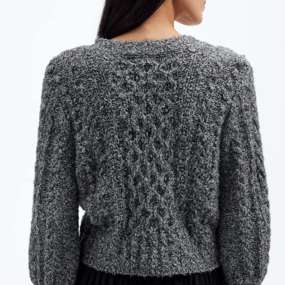 Cable V neck Gray Cardigan Sweater NWT - Picture 2 of 5